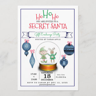 secret Santa christmas blue gift exchange invite