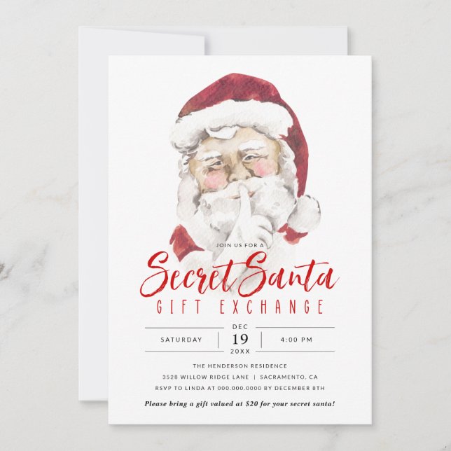 Secret Santa Christmas Gift Exchange Holiday Party Invitation (Front)