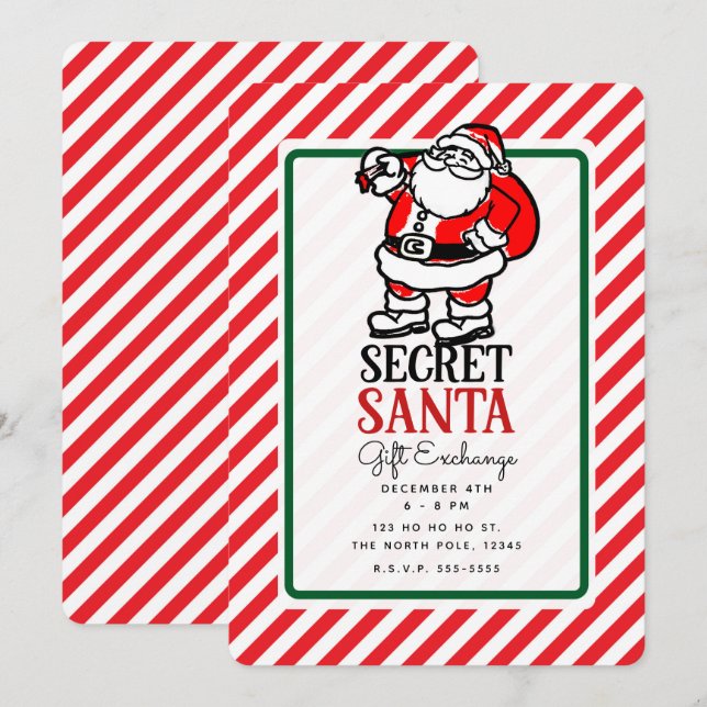 Secret Santa Christmas Holiday Gift Exchange Party Invitation (Front/Back)