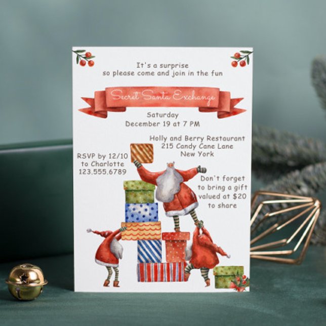 Secret Santa Christmas Party Modern Watercolor Invitation (Creator Uploaded)