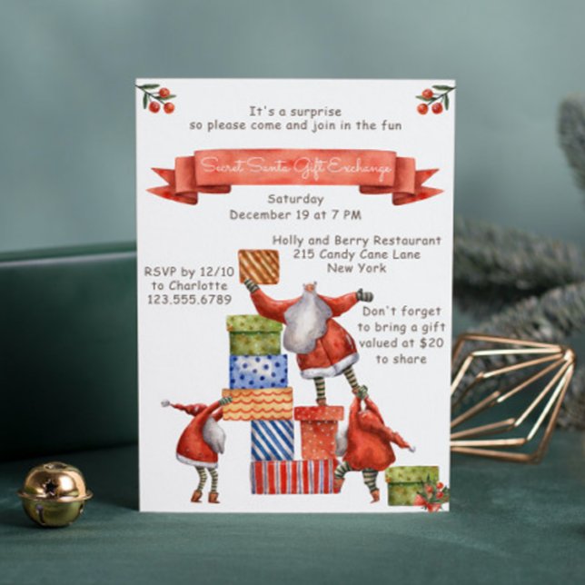 Secret Santa Christmas Party Modern Watercolor Invitation (Creator Uploaded)