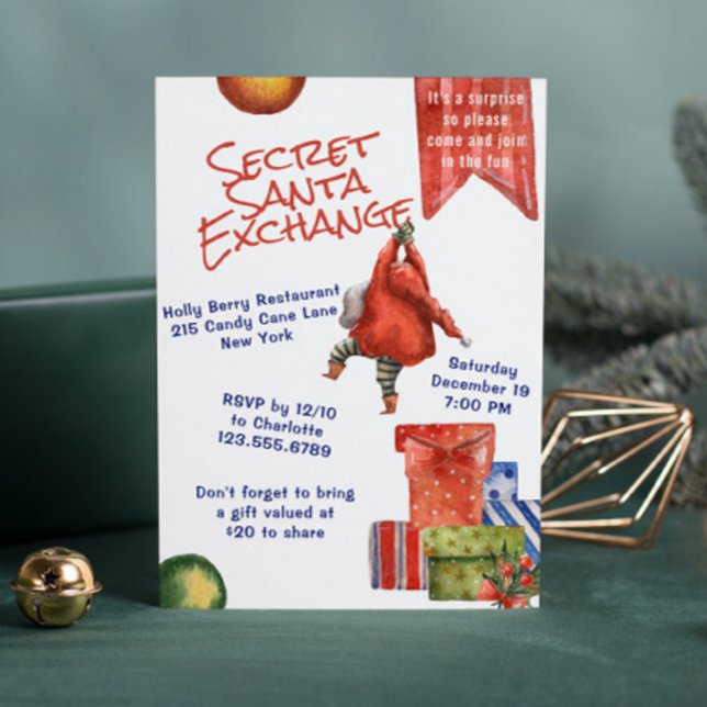 Secret Santa Christmas Party Modern Watercolor Invitation (Creator Uploaded)