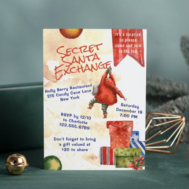 Secret Santa Christmas Party Modern Watercolor Invitation (Creator Uploaded)