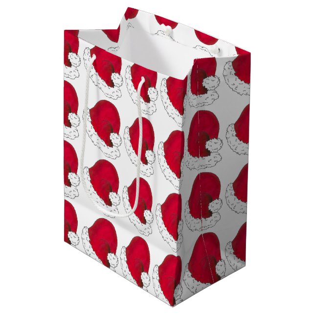 Secret Santa Claus Father Christmas Red Hat Medium Gift Bag (Front Angled)