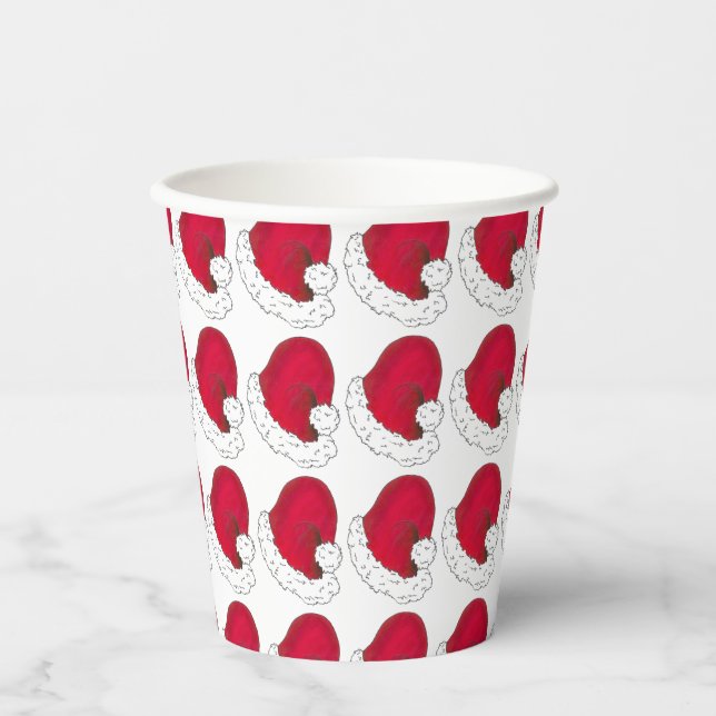 Secret Santa Claus Father Christmas Red Hat Paper Cups (Front)