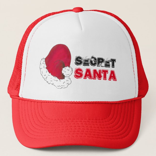 Secret Santa Claus Red Christmas Funny Holiday Trucker Hat (Front)