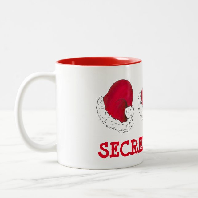 Secret Santa Gift Claus Hat Red Christmas Holiday Two-Tone Coffee Mug (Left)