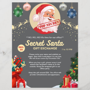 Secret Santa Gift Exchange Grey Xmas Event Party Flyer