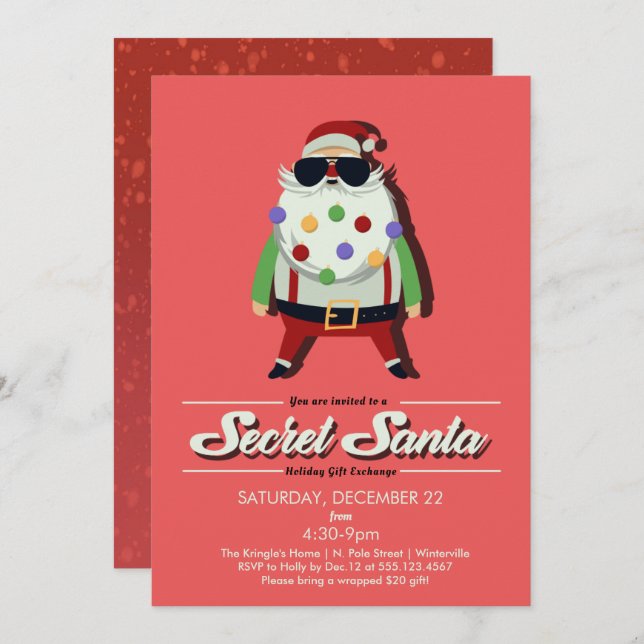 Secret Santa Gift Exchange Holiday Party Invite (Front/Back)