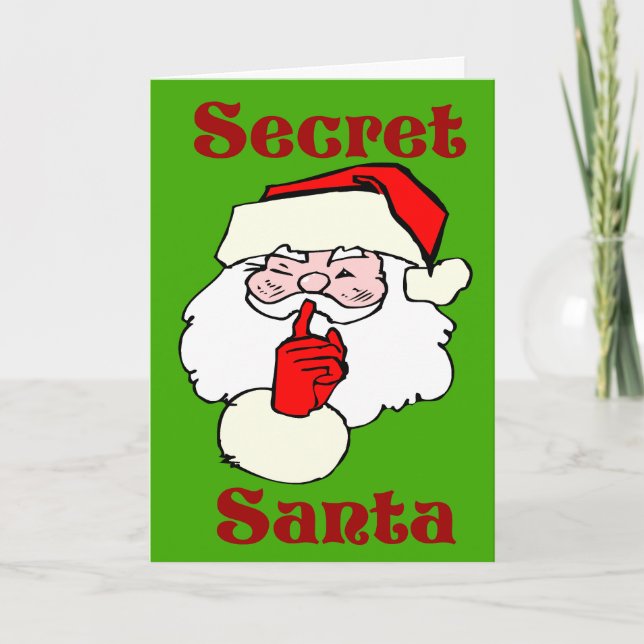 Secret Santa on Christmas Green Holiday Card (Front)