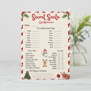 Secret Santa Questionnaire Holiday Gift Christmas  Invitation