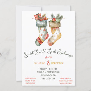 Secret Santa, Sock Swap, Exchange Holiday Party Invitation