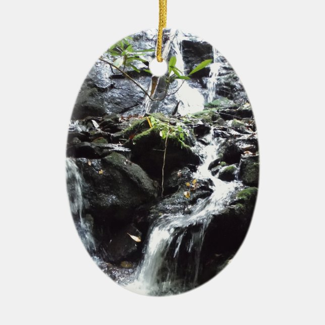 Secret Smoky Mountain Waterfall Ceramic Tree Decoration (Front)