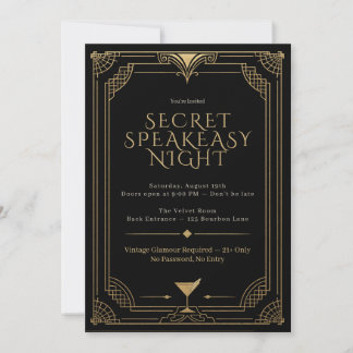 Secret Speakeasy Night Invitation - Roaring 20s