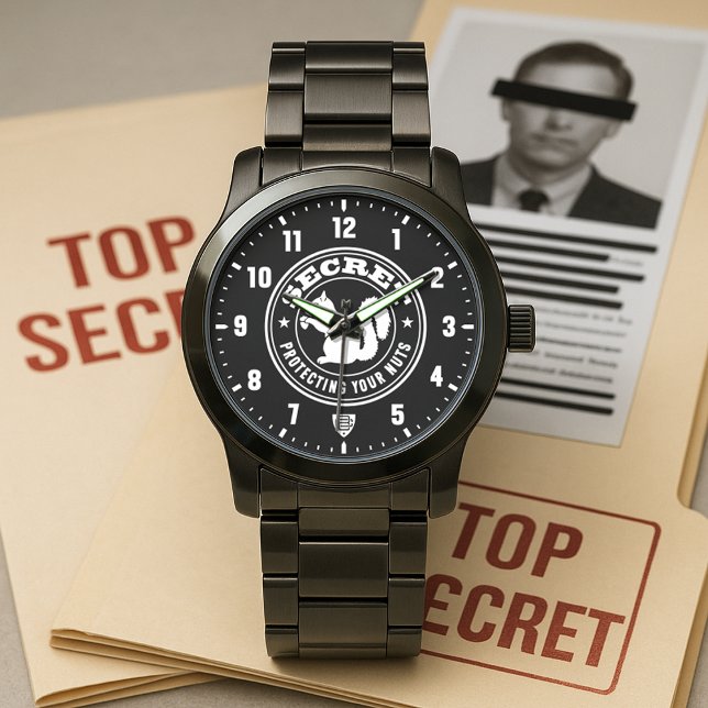 Secret Squirrel "Protecting Your Nuts" Black Watch (Secret Squirrel Protecting Your-Nuts Black Stainless-Steel Watch)