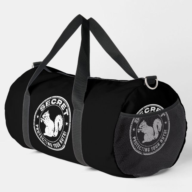 Secret Squirrel "Protecting Your Nuts" Distressed Duffle Bag (Right Corner)