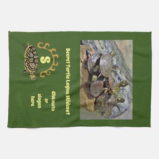 Secret Turtle Lagoon Hideout Photo Monogram Tea Towel (Horizontal)