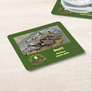 Secret Turtle Shellback Lagoon Photo Name Square Paper Coaster
