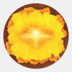 "Secret World" surrealistic sunset island painting Classic Round Sticker