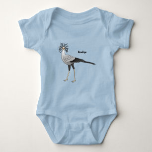 Secretary bird cartoon illustration  baby bodysuit