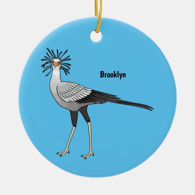 Secretary bird cartoon illustration  ceramic ornament (Front)