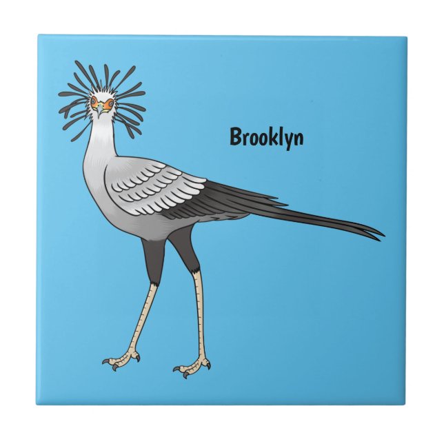 Secretary bird cartoon illustration  ceramic tile (Front)