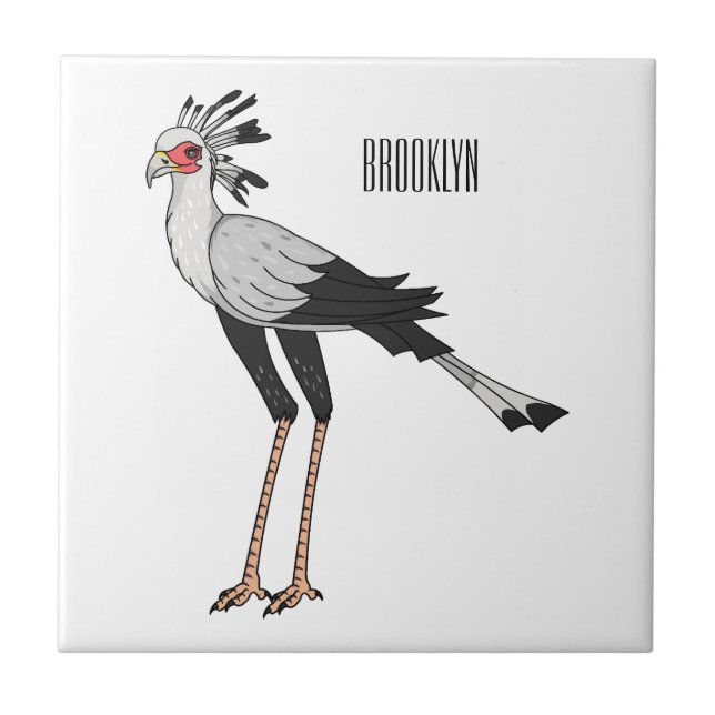Secretary bird cartoon illustration ceramic tile (Front)