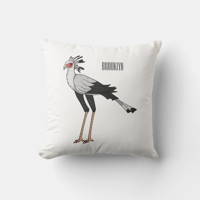 Secretary bird cartoon illustration cushion (Front)