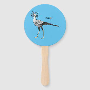 Secretary bird cartoon illustration hand fan