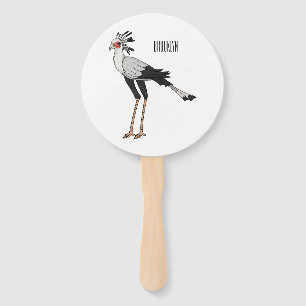 Secretary bird cartoon illustration hand fan