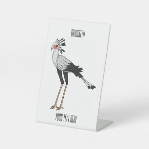 Secretary bird cartoon illustration pedestal sign