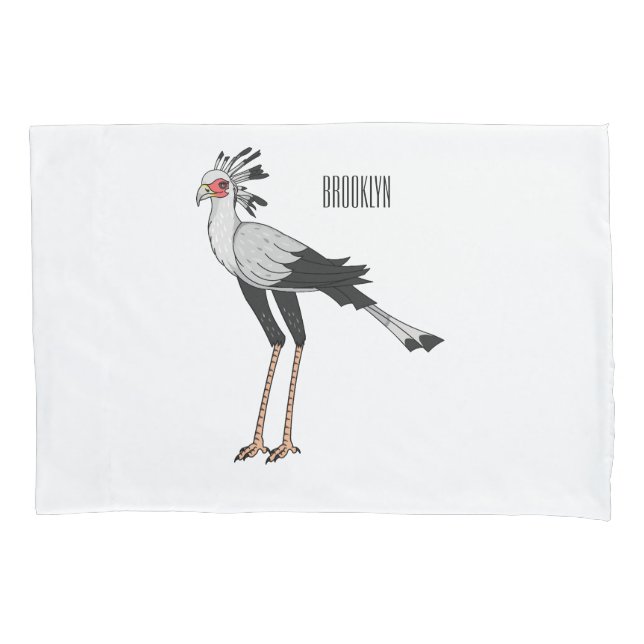 Secretary bird cartoon illustration pillowcase (Front)