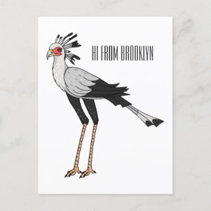 Secretary bird cartoon illustration postcard