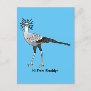 Secretary bird cartoon illustration postcard