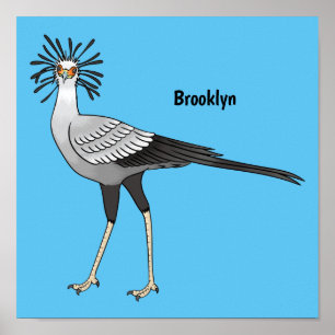 Secretary bird cartoon illustration  poster