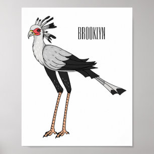 Secretary bird cartoon illustration poster