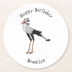 Secretary bird cartoon illustration round paper coaster