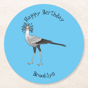 Secretary bird cartoon illustration  round paper coaster