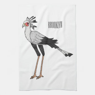 Secretary bird cartoon illustration tea towel