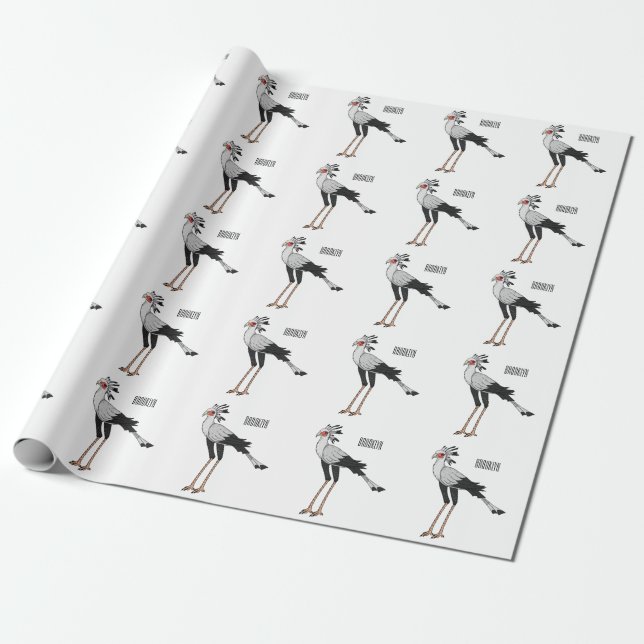 Secretary bird cartoon illustration wrapping paper (Unrolled)