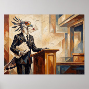 Secretary Bird in Business Suit Painting Poster