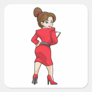 Secretary in Dress with High Heels Square Sticker