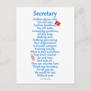 Secretary  Thank You Postcard