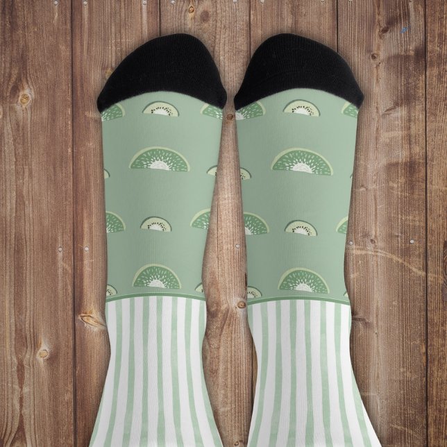 Secretly Wild green stripes with kiwis Socks (Creator Uploaded)
