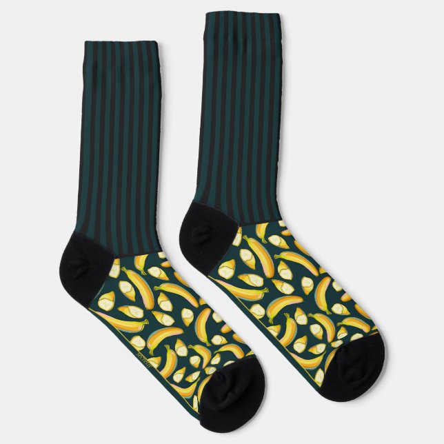 Secretly Wild stripes with bananas, on green Socks (Right)