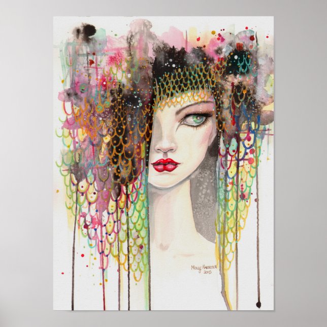 Secrets Modern Gypsy Fantasy Art Woman Watercolor Poster (Front)