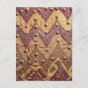 Section of embroidered fabric with gold plaques postcard