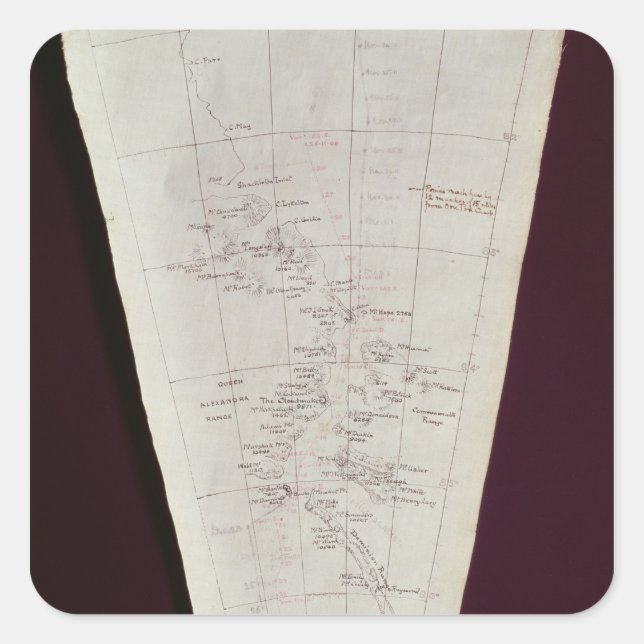 Section of Map from Ross Island to South Pole Square Sticker (Front)