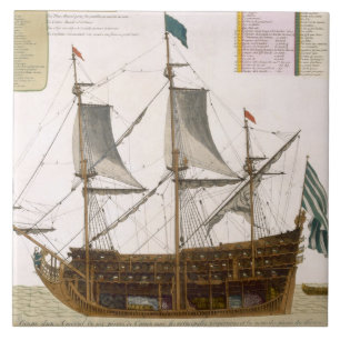 Section through a French first-rate ship of 104 ca Ceramic Tile