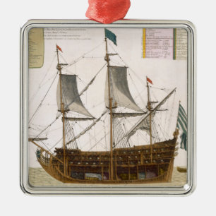 Section through a French first-rate ship of 104 ca Metal Tree Decoration